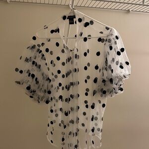 Ashley Stewart Black Polka Dot Sheer Blouse